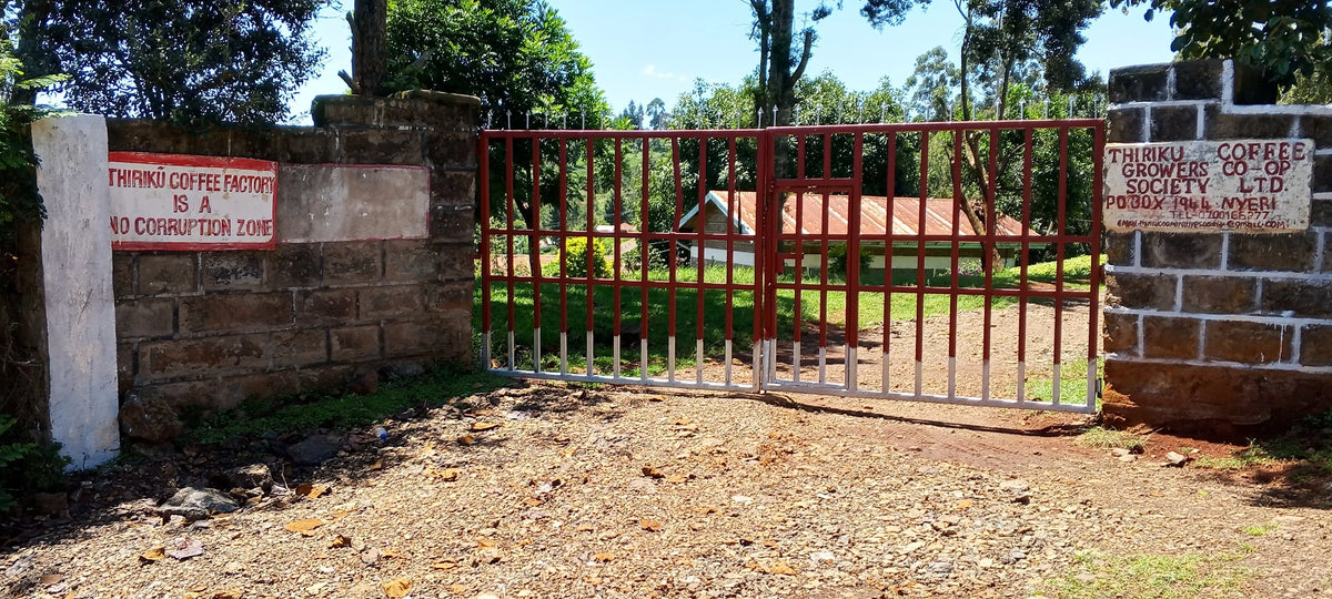 Entrance gate to Thiriku Coffee Factory in Nyeri, Kenya